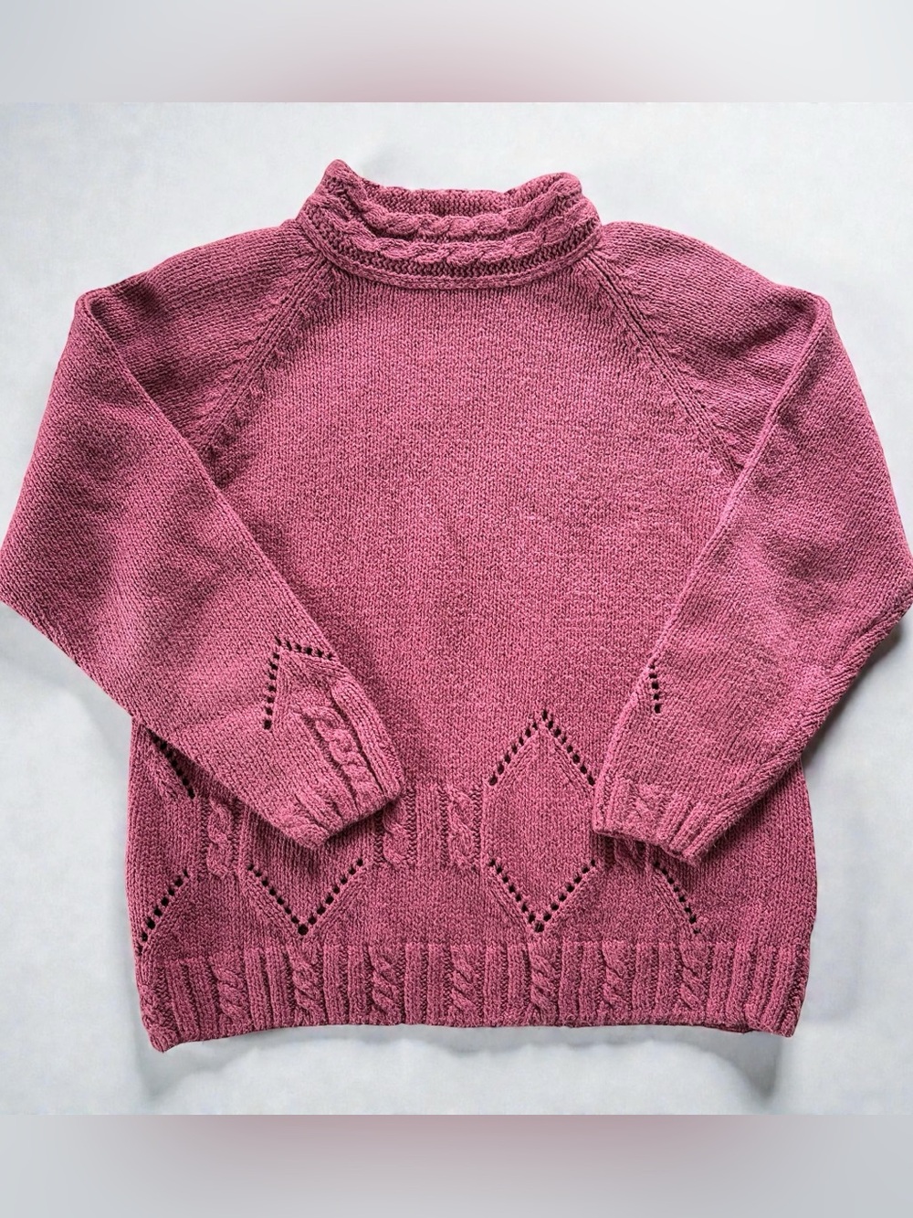 Vintage Outback Red Dusty Rose Turtleneck Knit Sweater - 80s Chunky Oversized MD